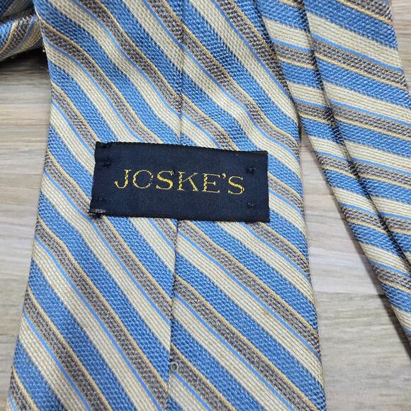 Joske's light blue khaki diagonal striped tie 57" long woven texture classic - Picture 2 of 7